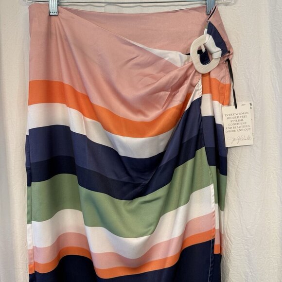 NWT Jaclyn Smith Stripe Buckle Wrap Satin Midi Skirt Size Large - Picture 9 of 12